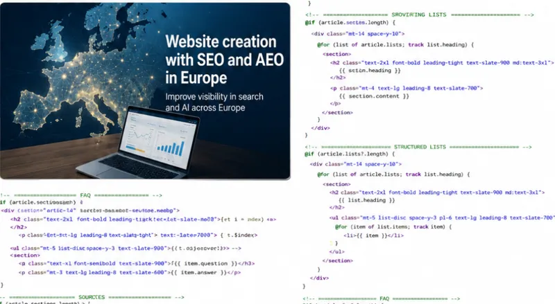 Website creation with SEO and AEO in Europe